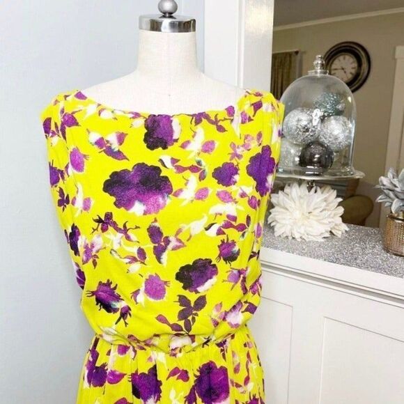 Alice + Olivia Silk Floral Corinne Dress  Chartreuse Yellow Gold Small - Picture 5 of 11